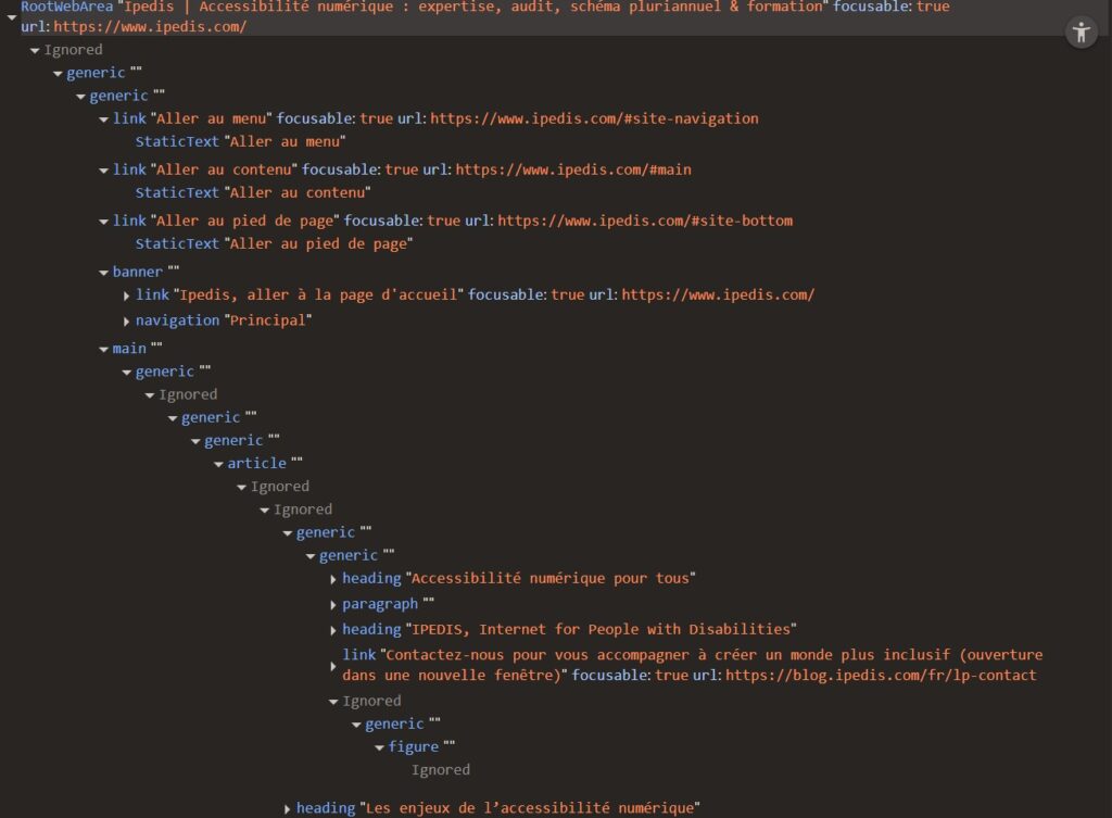 HTML du site ipedis.com montrant la structure sémantique